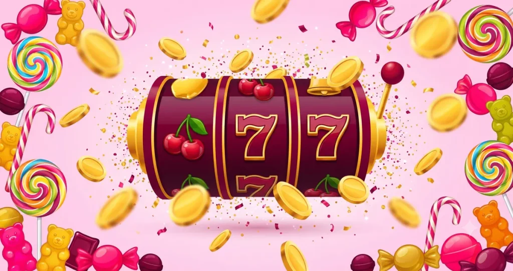 Slotbon freespin, şeker temalı slot makinesi ve altın paralar